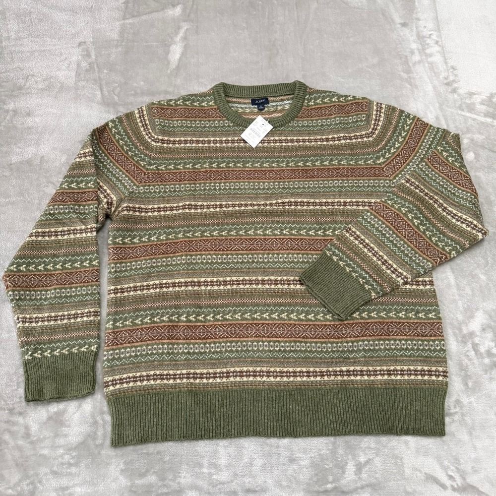 J. Crew Fair Isle Sweater Mens XL Olive Rust Lambswool Nordic Soft New NWT